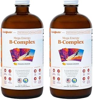 LIQUIDHEALTH Mega Energy Methylated B-Complex, Adult Liquid Vitamin Supplement - Increase Energy, Relieve Stress & Fatigue, Immune Support, Heart & Gut Health - Made in USA, Vegan, Sugar-Free (2 Pack)