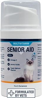 NutriScience Senior Aid Cat Gel – 150ml Senior Cat Supplement – Supports Cognitive Function, Joint Health, Immunity & Heart – With Glucosamine, Omega 3, L-Carnitine – Easy Daily Pump