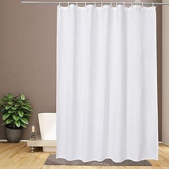EurCross White Extra Long Shower Curtain 240cm Drop with 12 Free Hooks, Water repellent Mould Resistant Fabric Shower Curtain 180 x 240 cm Long,Easy Clean Machine Washable