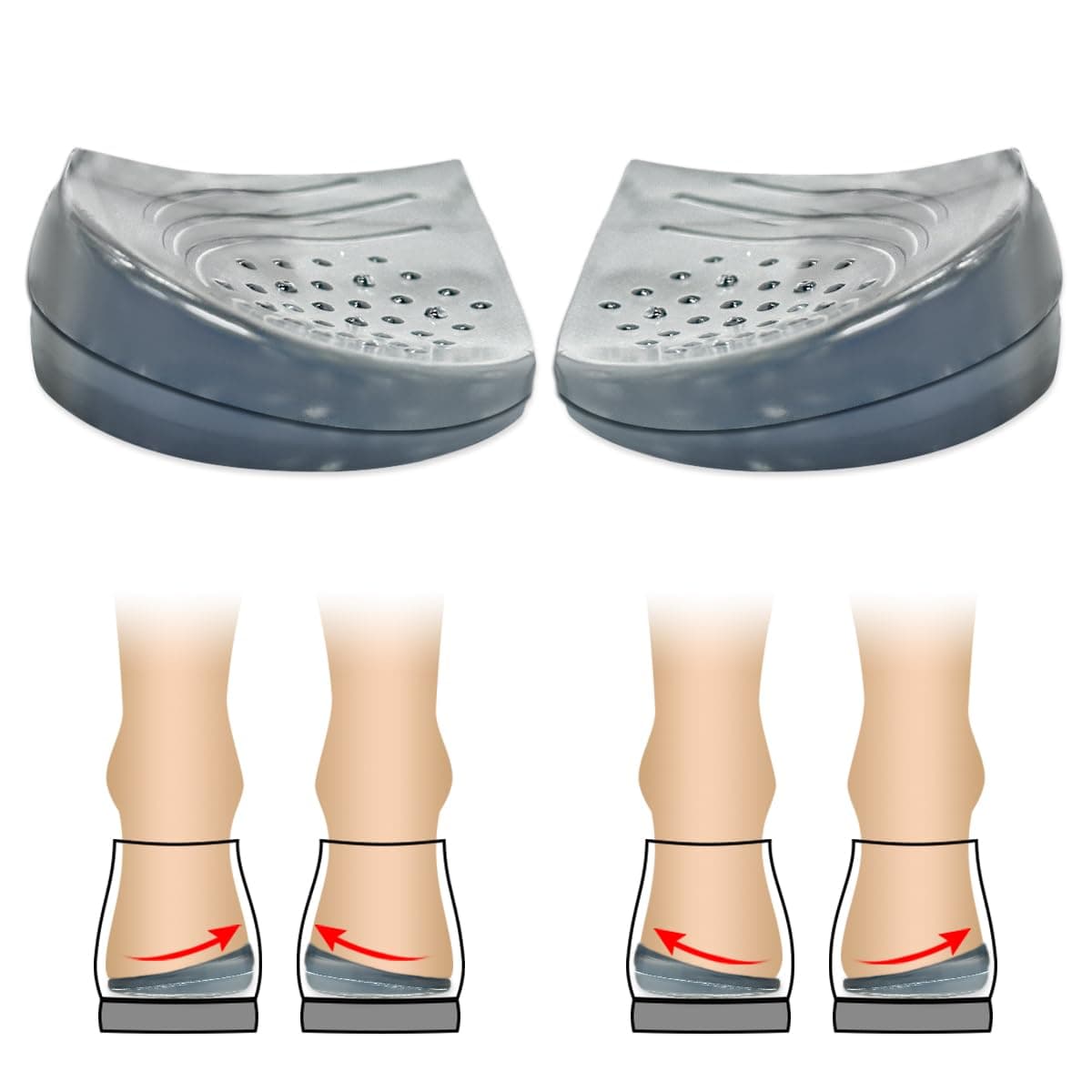 JL-Group 2 Layers Adjustable Heel Wedge Corrective Inserts for Over Pronation & Supination, Correction Medial & Lateral Heel Insoles for Foot Alignment (L (8-11 Women, 7.5-12 Men))