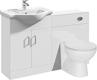 VeeBath Linx 1250 Vanity Unit Furniture Set, Wash Basin Bathroom Sink, WC, Toilet Pan, Soft Close, Quick Release Toilet Seat with Concealed Cistern-White (Flat Pack)