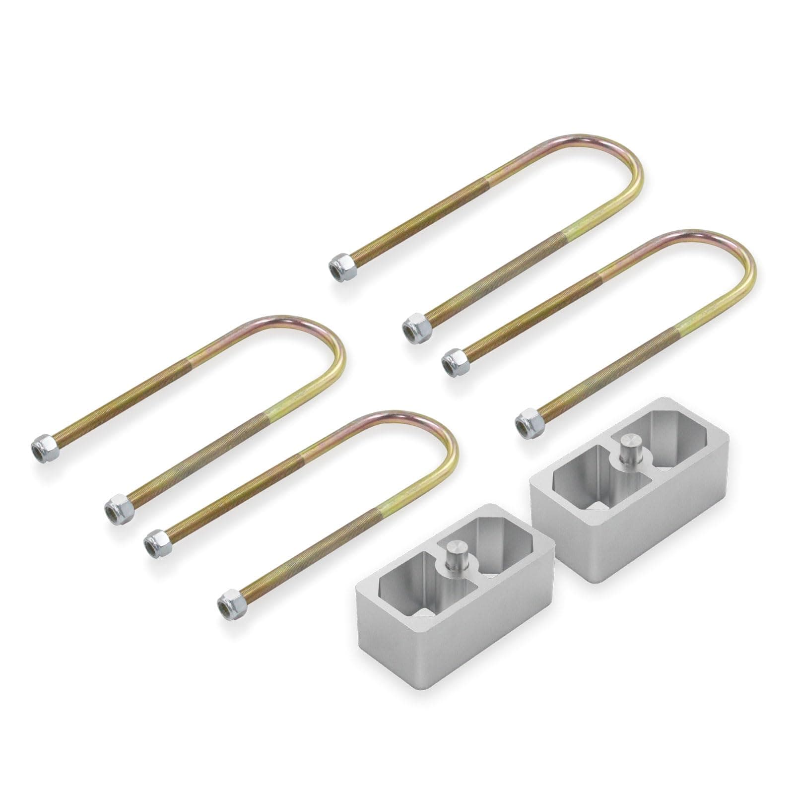 - QGHAUC Universal Leaf Spring Lowering Block Kit, 2 Inch, 2-1/2" Wide, 5" Long, Zinc-Plated U-Bolts, Premium Steel Construction for Long-Lasting Finish