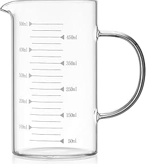 Unbreakable Glass Measuring Cup with V-Shaped Spout and Handle - 500ml (17.5oz) Multipurpose Measuring and Tea Cup with Easy-to-Read Markings for Cooking and Beverage Use