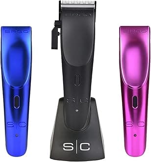 StyleCraft Ergo Professional Microchipped Magnetic Clipper with 5 Guards, Charging Stand, and 3 Customizable Colored Lids (Black, Pink, Blue)