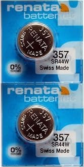 Renata 357 SR44W Batteries - 1.55V Silver Oxide 357 Watch Battery (2 Count)