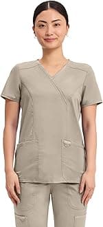 Cherokee Scrubs Top for Women Mock Wrap with 3 Pockets, Soft, 2-Way Stretch & Durable Fabric - WW610