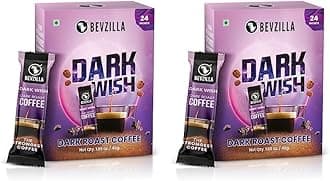 Bevzilla 24 Black Roast Coffee Sachets - 48 Grams(Dark Wish Coffee) | Black Roast Rich & Dark Instant Coffee Powder | Strongest Coffee| Dark Roast Arabica Coffee | Bold & Intense| Makes 24 Cups