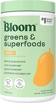 Superfood Greens Powder, Digestive Enzymes with Probiotics and Prebiotics, Gut Health, Bloating Relief for Women, Chlorella, Green Juice Mix with Beet Root Powder, 25 SVG, Mango