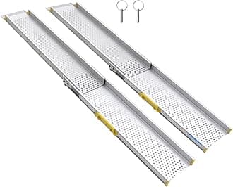 Ruedamann 6FT Portable Aluminum Wheelchair Ramp, 8" W, Holds Up to 600lbs, Two Section Telescoping Adjustable Non-Skid Ramp for Wheelchairs,Stairs,Steps,1 Set
