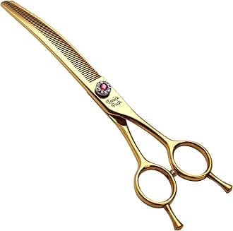 Professional Dog Grooming Scissors Pet Curved Thinning Shears 7.0'' Extremely Sharp Blades 440C Steel Thinning Scissors Durable Smooth Motion & Fine Cut for Dogs and Cats(Gold)