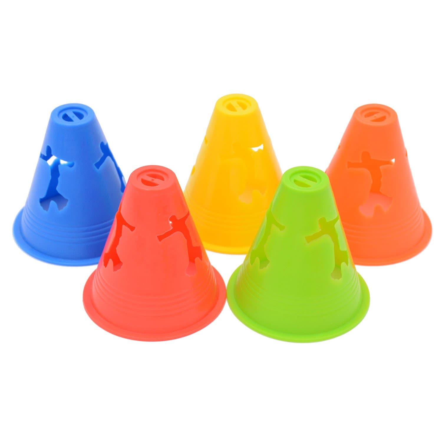 – 3 Inch Plastic Windproof Slalom Cones Inline Roller Skating Cones Pile Cup Roadblocks Traffic Road Cones Set with Holes for Skate Practice Sport Training 5 Colors 20 Pcs