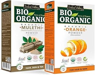 INDUS VALLEY 100% Natural Mulethi Powder | Yashimadhu | Liquorice | Glycyrrhiza glabra & Orange Peel Powder | Citrus aurantium - (100g *2=200 gm)