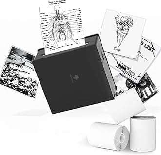 Sticker Printer- Mini Thermal Sticker Printer Machine, Small Pocket Label Maker Instant Print for DIY Creation, Study Notes, Photos, Portable Inkless Photo Maker for Kids/Students, Black
