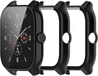 Compatible for Amazfit GTS 4 Watch Case. Scratch-Resistant Protective Case Cover PC Case with HD Tempered Glass Screen Protector for Amazfit GTS 4 GTS4 Case (3 Pack A)