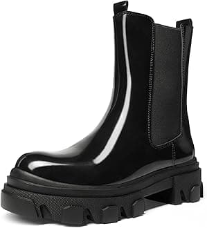 DREAM PAIRSWomen's Platform Chelsea Boots Lug Sole Combat Mid Calf Slip On Chunky Ankle Booties