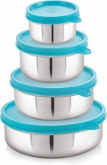 Flex Stainless Steel Containers Size Deep 150ml x 1, 250ml x 1, 500ml x 1, 700ml x 1 (Turquoise)