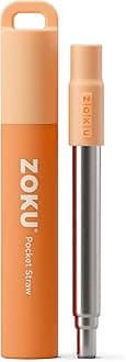 Zoku Reusable Pocket Straw, Telescopic Stainless Steel Drinking Straw with Silicone Mouthpiece, Adjustable to 9 Inches, Orange