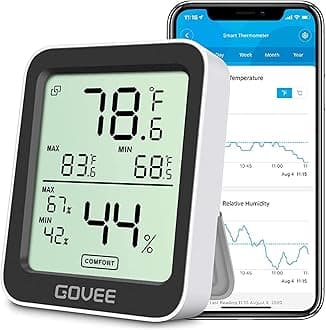 Govee Digital Hygrometer Indoor Thermometer Room H5075, Bluetooth Temperature Humidity Meter with 164ft Remote App Control, Notification Alerts, 2 Years Data Storage Export for Bedroom, Wine Cellar