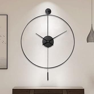 YISITEONE Classical Large Decorative Wall Clock with Pendulum, Modern Non-Ticking Silent Metal Wall Clocks for Living Room, Bedroom, Study, Office,20‘’