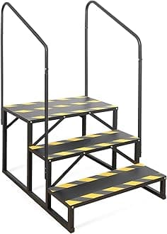 TOCRETOARE RV Steps with Handrail, Hot Tub Steps with Handrail, Portable Stairs Steps for 5th Wheel RV, Mobile Home Stairs Outdoor RV Step (3 Steps with 2 Handrails)