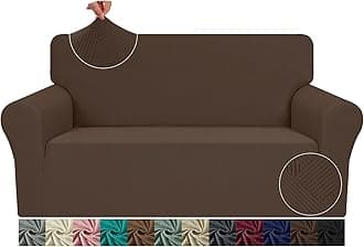 JIVINER2024 Newest Loveseat Slipcovers, 1 Piece Stretch Couch Covers for 2 Cushion Furniture Protector with Elastic Bottom for Kids Pets Jacquard 2 Seater Sofa Cover (Loveseat, Coffee)