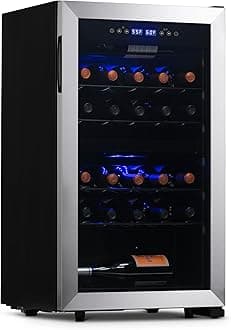NewAir 19" Dual Zone Wine Fridge for 28 Bottles | Built-In or Freestanding Wine Cooler Refrigerator with Glass Door | Quiet Compressor Cooling & Exterior Digital Thermostat | Stainless Steel