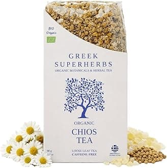 CHIOS Tea | Greek Wellness Loose Herbal Tea | Whole Chamomile Flowers, Chios Mastic Gum, Mahlab | 100% Oganic, Caffeine Free, Natural, Earthy Flavor | 90G (3.2 OZ) (25 Cups)