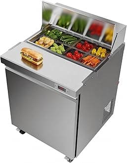 29" W Commercial Refrigerator Sandwich Salad Prep Table Refrigerator Stainless Steel with 8 Pans, Kitchen Equipment for Restaurant, Bar, Shop, Buffet, etc, ETL/NSF/DOE Approved