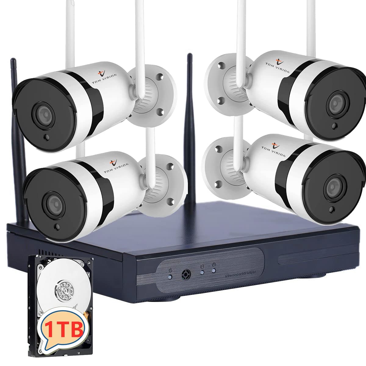 tomvision [Expandable 10CH,5MP] Wireless Security Camera System with 1TB Hard Drive with Two-Way Audio,10 Channel NVR 4Pcs 2560P 5MP Night Vision WiFi Security Surveillance Cameras Home Outdoor