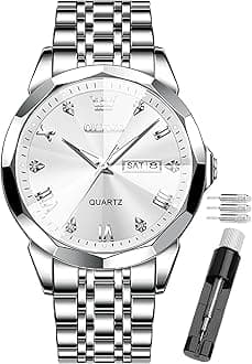 OLEVS Male Wrist Watches, Analog Quartz Business Stainless Steel Waterproof Luminous Watches Luxury