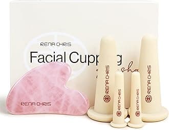 Rena Chris Facial Cupping Set & Gua Sha Facial Tool - Silicone Cupping Set & Rose Quartz Gua Sha Stone - Face Cupping Therapy Set for Natural Skin Care, Puffiness, Lip Plumping (Pink)