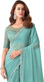 SIRIL Women's Self Woven, Lace Georgette Saree with Unstitched Blouse