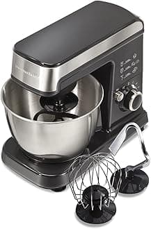 Hamilton Beach 6 Speed Electric Stand Mixer with Stainless Steel 3.5 Quart Bowl, Planetary Mixing, Tilt-Up Head, 300W Motor, Black (63326)