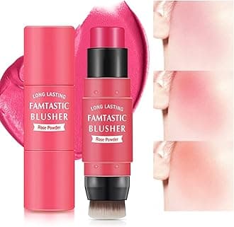 Cream Blush Stick for Cheeks - 2 in 1 Multi Makeup Blush with Brush for Cheeks Tint & Eyes & Lips, Waterproof Smooth Creme Texture, Long-lasting Wear All Day, #02 Rose Red