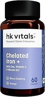 hk vitals Chelated Iron + Supplement (60 Capsules) | With Zinc, Vitamin C & Vitamin B12, Supports Blood Building | Immunity and Energy