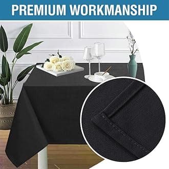 Linen Textured Table Cloths Rectangle 60 x 120 Inch Premium Solid Tablecloth Spill-Proof Waterproof Table Cover for Dining Buffet Feature Extra Soft and Thick Fabric Wrinkle Free, Black