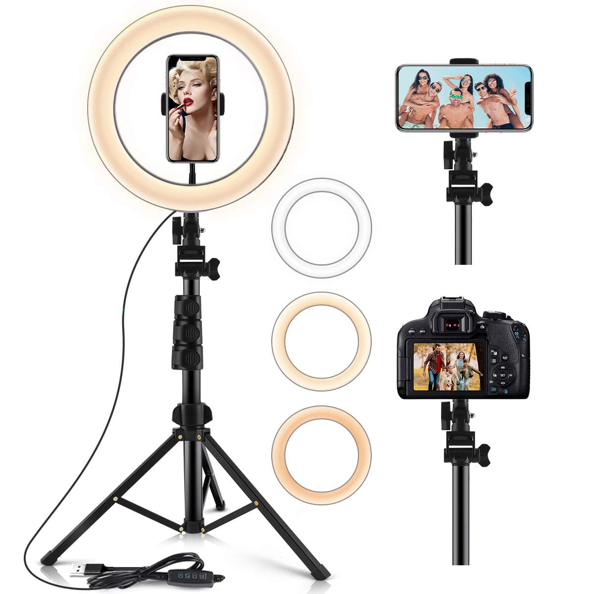Ring Light,10.2' Selfie Light Ring with Stand (16.56' to 54') & Phone Holder,3 Light Modes &10 Brightness,LED Selfie Ring Light for YouTube/TIK Tok/Live Stream/Make up,Remote Control for iOS/Android