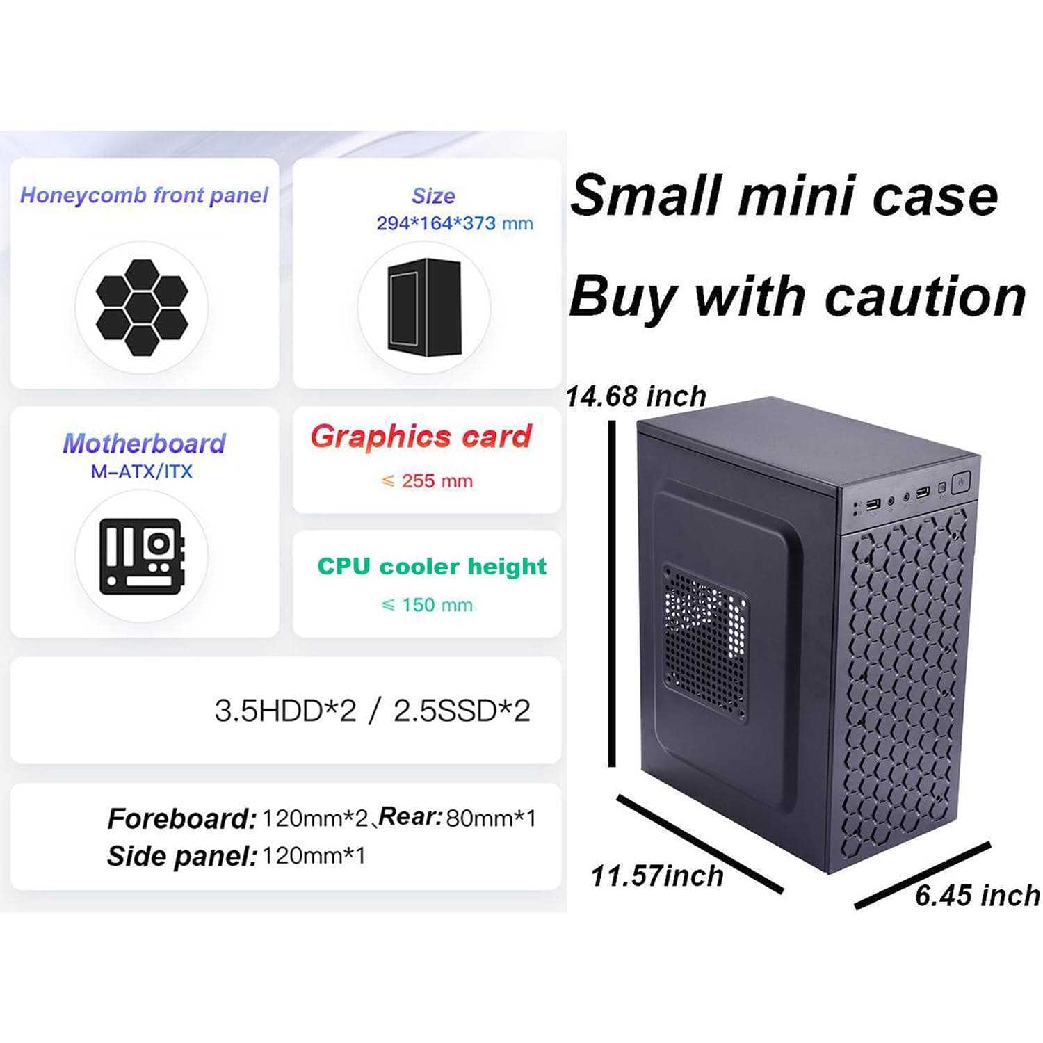 Micro ATX Tower Gaming PC Computer case, Front Panel with Honeycomb& Fully Ventilated Airflow,Supports M-AXT/ITX,Without Fan