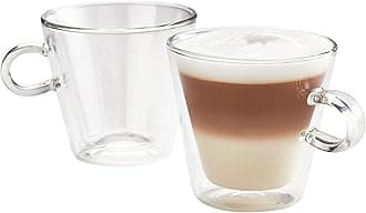 Judge Duo Flare JDG70 Set of 2 Latte Glass Coffee Cups with Handle, Hollow Vacuum Sealed, Hand Made Heat Resistant, Dishwasher Safe, 325ml Latte Cup