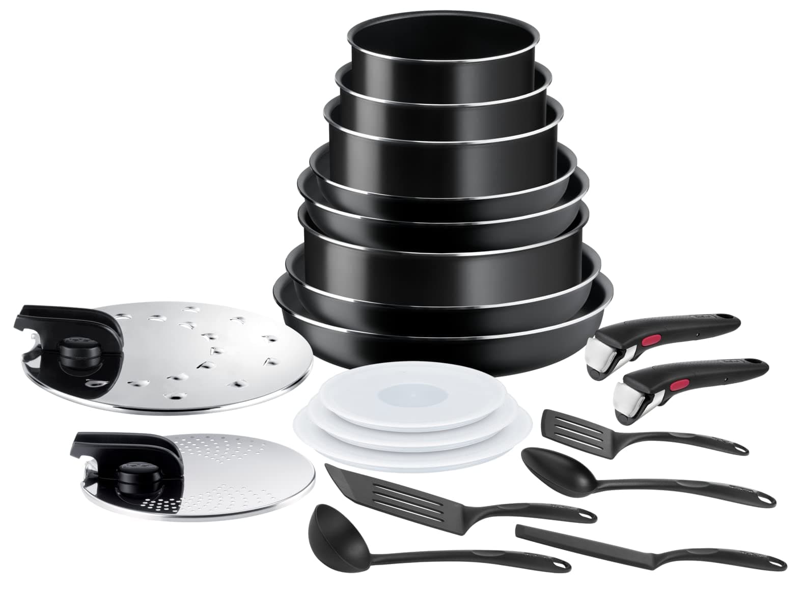 Tefal Ingenio Easy On 20 Piece Pots & Pans Set, Stackable, Easy Cleaning, Non-Stick Coating, Removable Handle, Heat Indicator, All Hobs Compatible Except Induction, L1599402