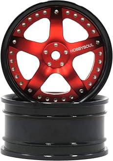 hobbysoul 2pcs RC 1/10 Aluminum Alloy Wheel Rims Hex 12mm Adjustable Offset Black & Red Color Fit 1:10 RC On Road Drift Touring Car Tires