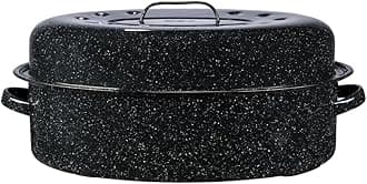 Granite Ware 19-Inch Covered Oval Roaster, 20 Lb Capacity - Enamel Steel Cookware, Dishwasher Safe & PFOA-Free, Even Heat Distribution for Roasting Poultry, Meat, or Vegetables (Speckled Black)