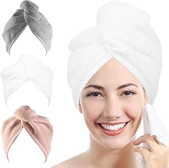 YoulerTex Microfiber Hair Towel Wrap for Women, 2 Pack 10 inch X 26inch Purple, Ultra Absorbent Twist Hair Turban Drying Cap Hair Wrap, for Drying Curly, Long & T (Gray+White+Peachy Beige)