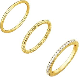 Moodear 3PCS Gold Rings for Women, 14k Gold Plated Stackable Thin Rings for Women Cubic Zirconia Wedding Rings for Women Non Tarnish Wedding Bands Aesthetic Jewelry Size for 6-10