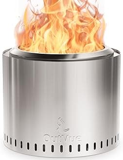 OutVue 19.5 inch Stainless Steel Smokeless Fire Pit, Outdoor Smokeless Firepit, Wood Burning Fire Pits for Camping, Bonfire, Low Smoke Firepit for Outside (Vertical Hole)