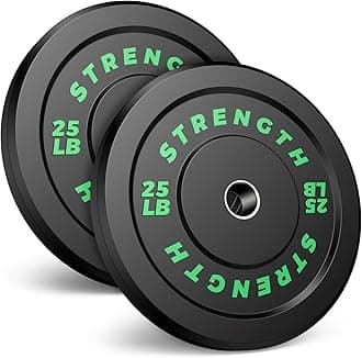 2-Inch Olympic Bumper Plates, 100% Virgin Rubber Low Bounce Barbell Weight Plates for Home Gym Strength Training, 10lb-45lb Black with Color-Coded