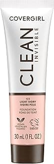 COVERGIRL Clean Invisible Foundation Makeup, Dewy & Glowy Natural Finish, Buildable Coverage, Skin-Like Smooth Look, Vegan, Light Ivory, 1oz