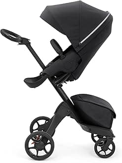 Stokke Xplory X, Rich Black - Luxury Pushchair - Adjustable for Both Baby & Parents’ Comfort - Padding, Harness & Reflective Zip for Added Safety - Folds in One Step