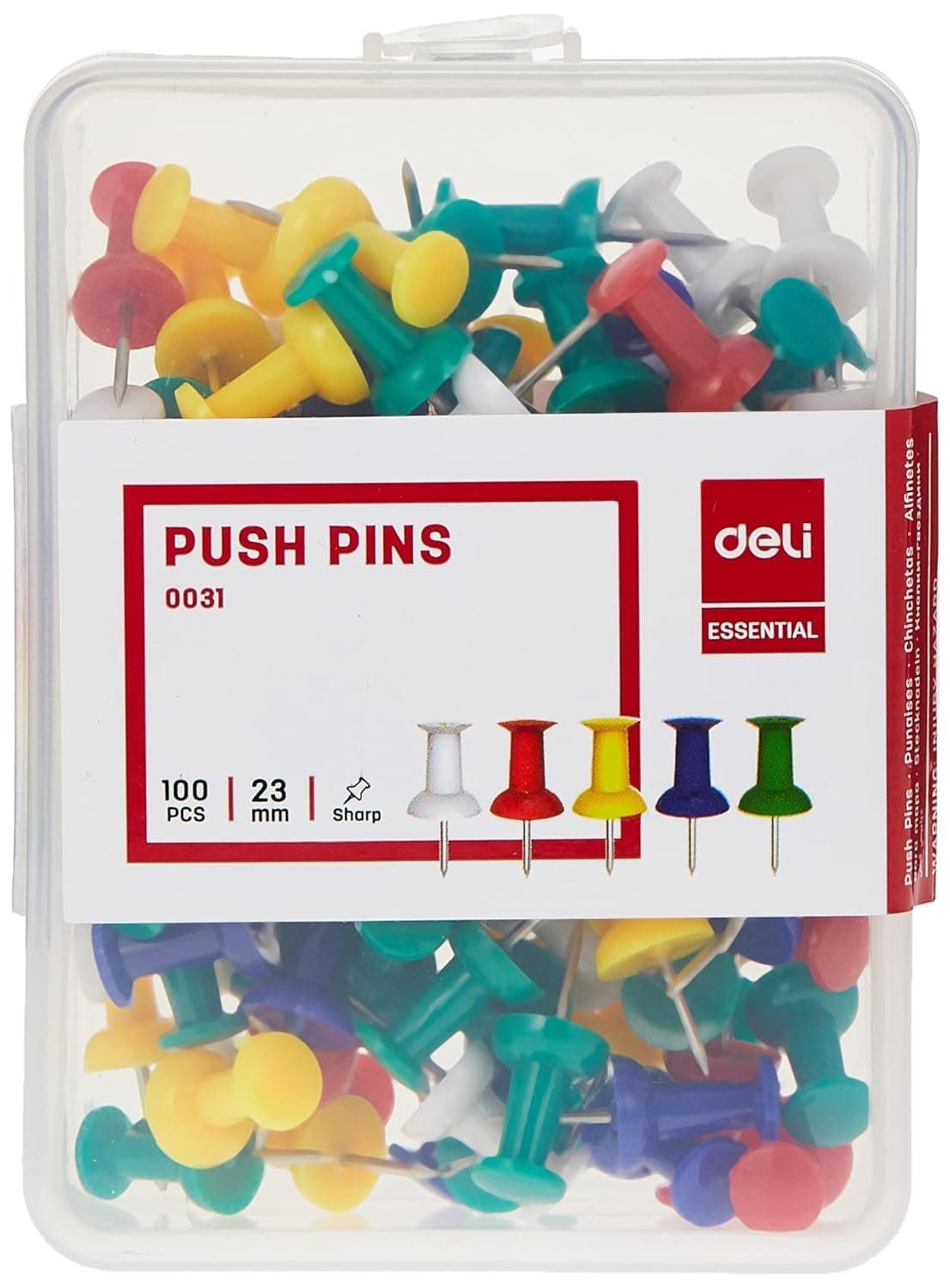 Deli E0031 Transparent Colored PUSh Pin 100-Pack
