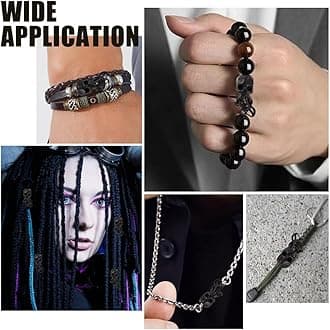 OLYCRAFT 2Pcs Black Paracord Beads with 6mm Large Hole Skull Octopus & Metal Spacer Beads for Jewelry Making DIY Crafts - Gunmetal